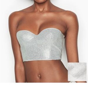 Victoria's Secret Jeweled Dream Angels Bustier Bra Top Silver Rhinestones Sz 34D